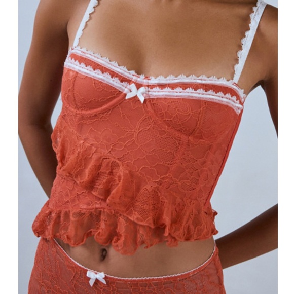 Urban Outfitters Tops - UO Out from Under x Wild Lovers Lace Cami corset top terracotta and White